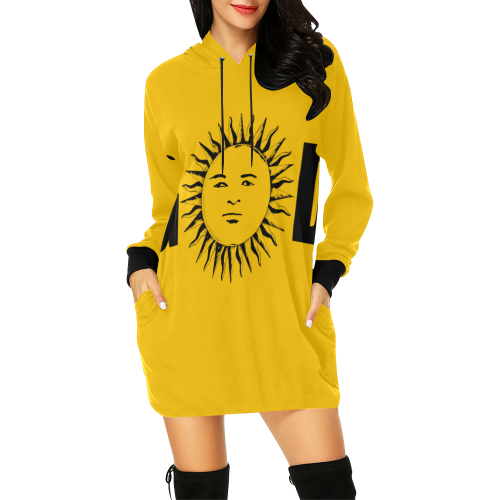 GOD Hoodie Dress Yellow All Over Print Hoodie Mini Dress (Model H27)