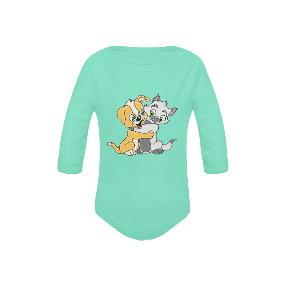 Puppy And Siamese Love Green Baby Powder Organic Long Sleeve One Piece (Model T27)