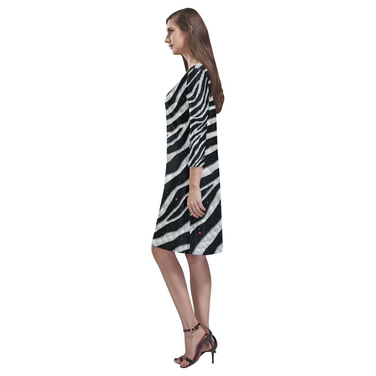 Ripped SpaceTime Stripes - White Rhea Loose Round Neck Dress(Model D22)