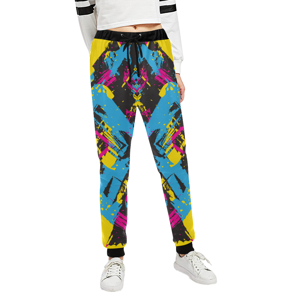 Colorful paint stokes on a black background Unisex All Over Print Sweatpants (Model L11)