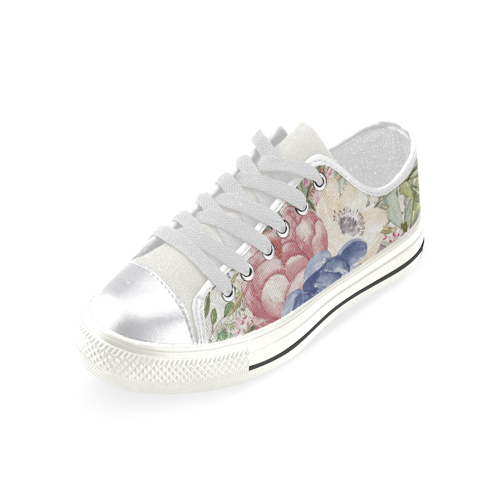 Spring Flowers Shoes, Watercolor Art Women's Classic Canvas Shoes (Model 018)