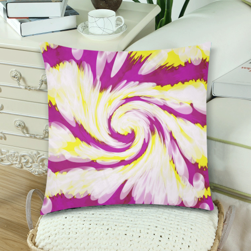 Pink Yellow Tie Dye Swirl Abstract Custom Zippered Pillow Cases 18"x 18" (Twin Sides) (Set of 2)