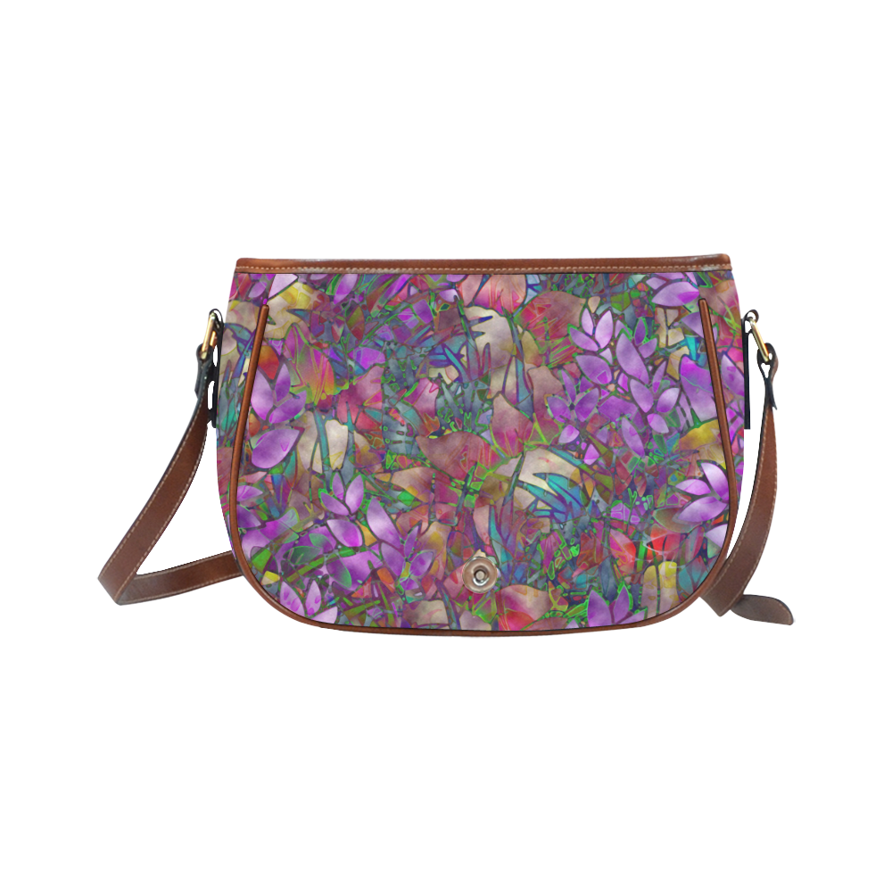Floral Abstract Stained Glass G175 Saddle Bag/Small (Model 1649) Full Customization