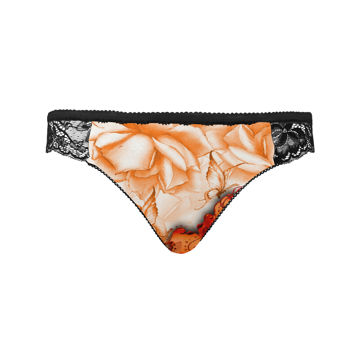 Sorf red flowers with butterflies Women's Lace Panty (Model L41)