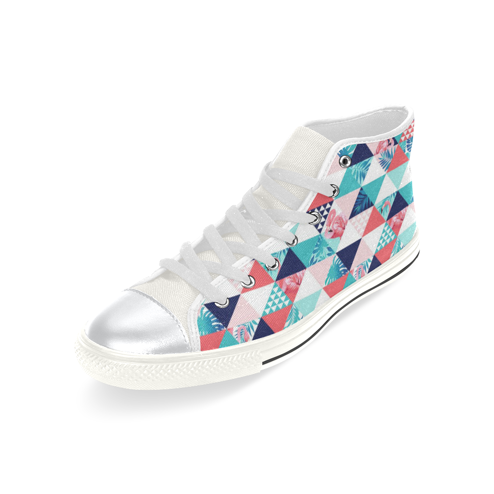 Flamingo Triangle Pattern High Top Canvas Shoes for Kid (Model 017)