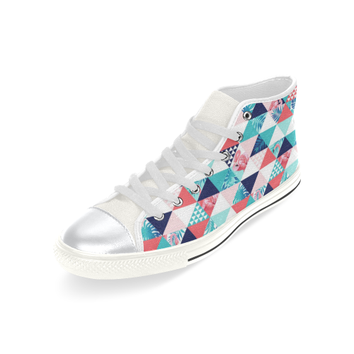 Flamingo Triangle Pattern High Top Canvas Shoes for Kid (Model 017)