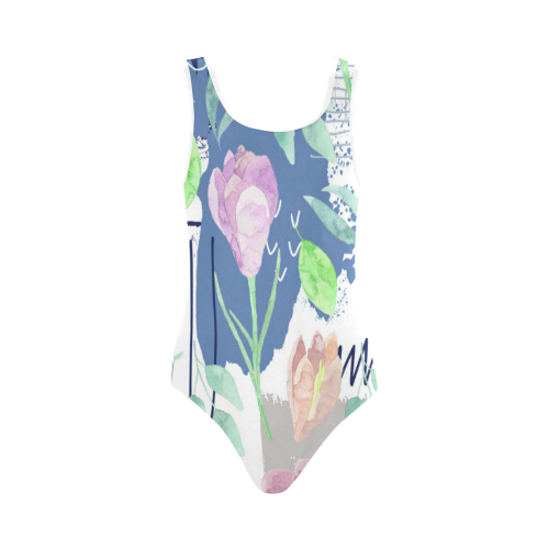 Flower pattern c Vest One Piece Swimsuit (Model S04)