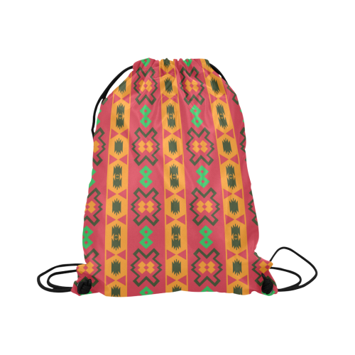 Tribal shapes in retro colors (2) Large Drawstring Bag Model 1604 (Twin Sides)  16.5"(W) * 19.3"(H)