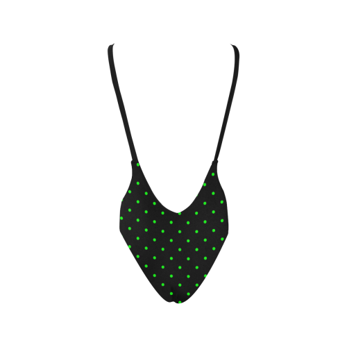 Green Polka Dots on Black Sexy Low Back One-Piece Swimsuit (Model S09)