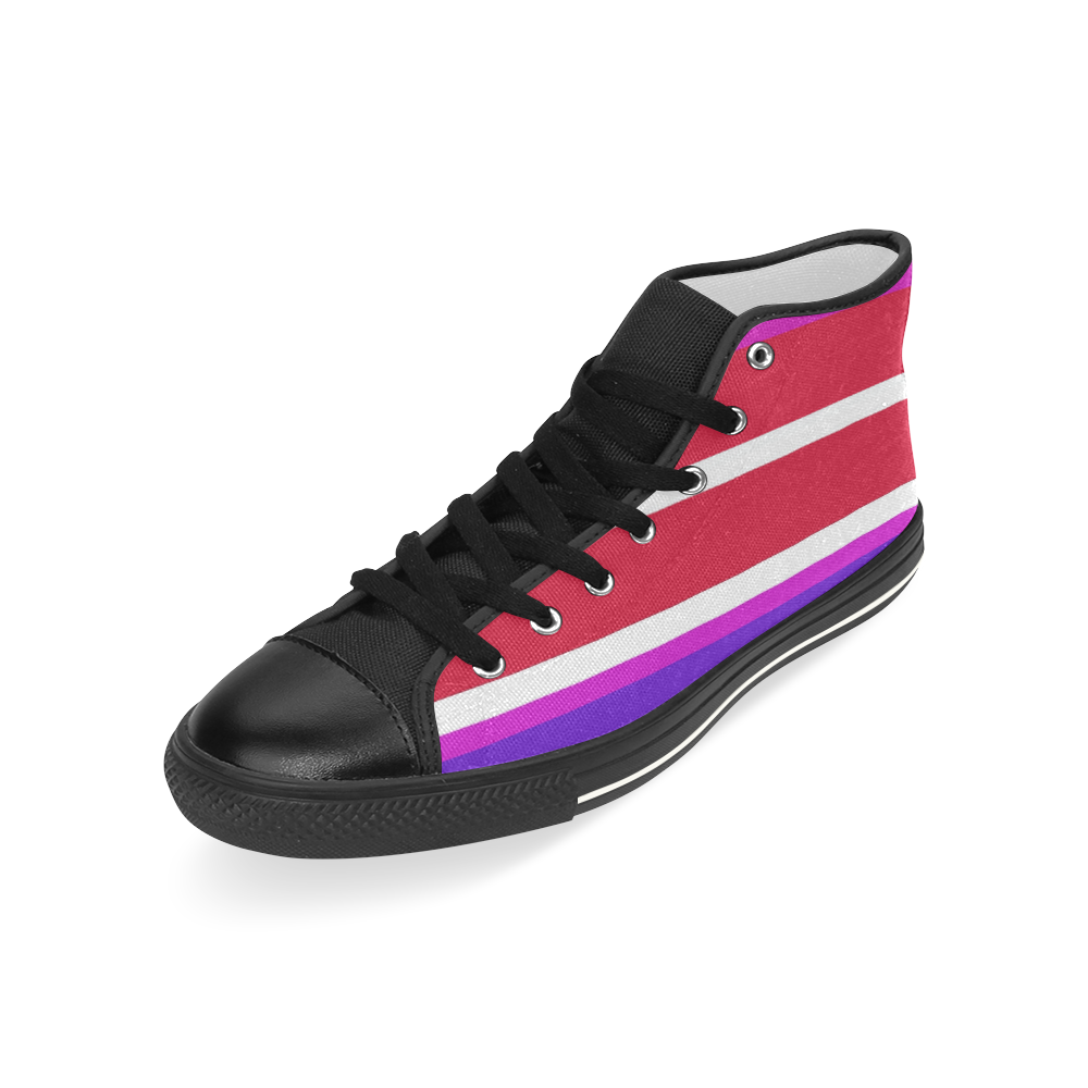 Design Shoes with lines -  red, pink Men’s Classic High Top Canvas Shoes (Model 017)