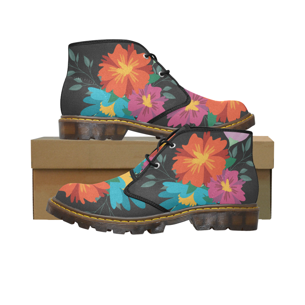 FLORAL DESIGN 21 Men's Canvas Mid-Top Boots (Model 2402-1)