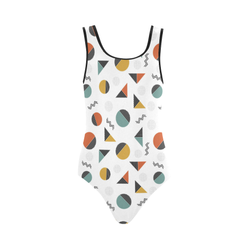 Geo Cutting Shapes Vest One Piece Swimsuit (Model S04)