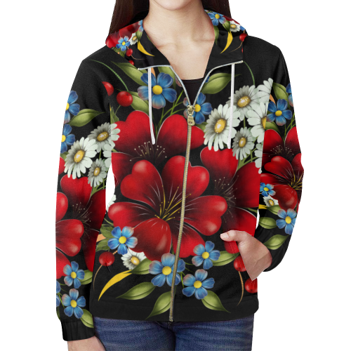 Bouquet Of Flowers All Over Print Full Zip Hoodie for Women (Model H14)
