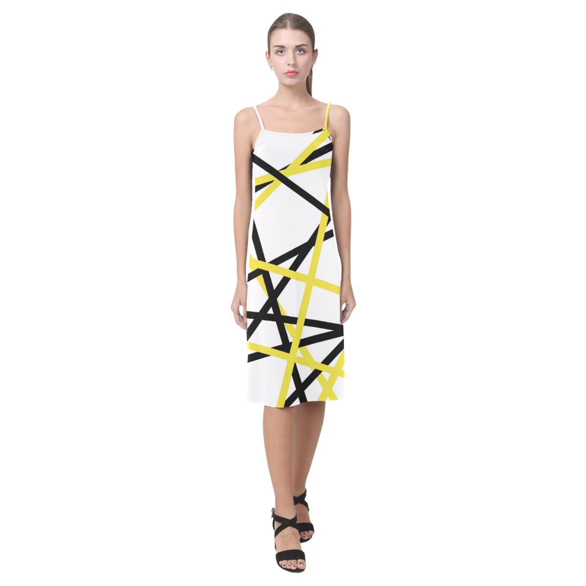 Black and yellow stripes Alcestis Slip Dress (Model D05)