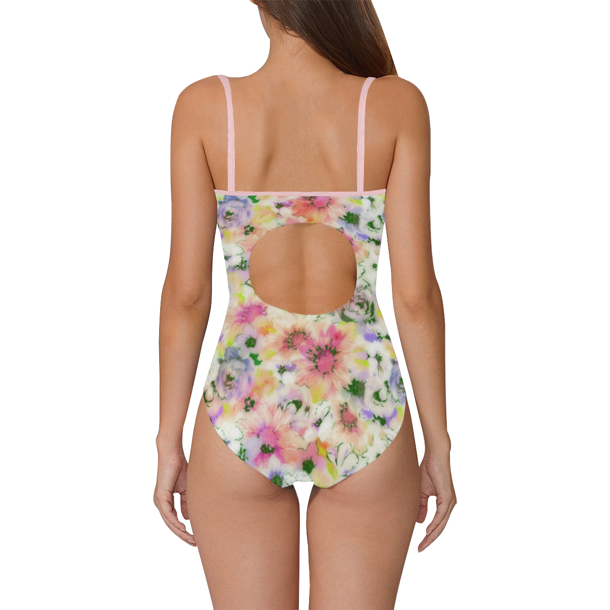 pretty spring floral Strap Swimsuit ( Model S05)