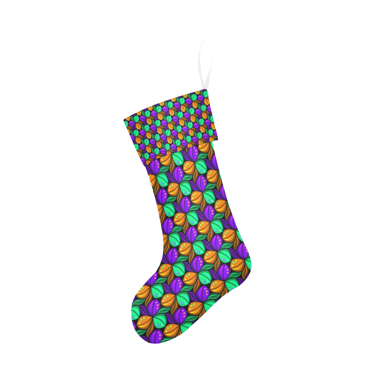 Tricolor Floral Pattern Orange Green and Violet Christmas Stocking