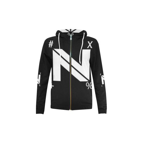 NUMBERS Collection N Logo Black/White All Over Print Full Zip Hoodie for Kid (Model H14)