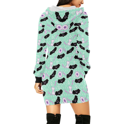 creepycute (mint) All Over Print Hoodie Mini Dress (Model H27)