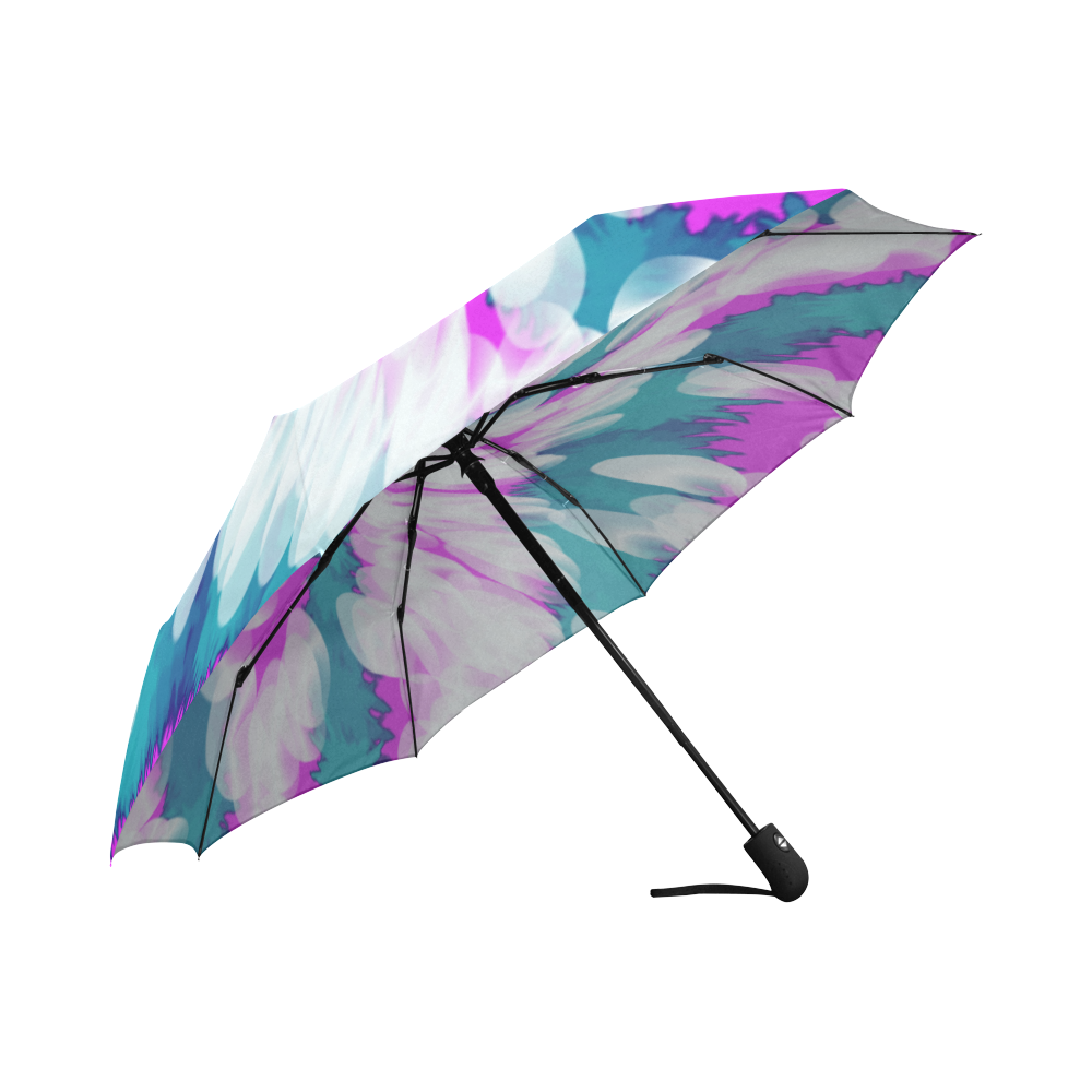 Turquoise Pink Tie Dye Swirl Abstract Auto-Foldable Umbrella (Model U04)