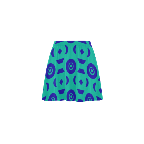 Blue Geometric Shapes in Turquoise Mini Skating Skirt (Model D36)