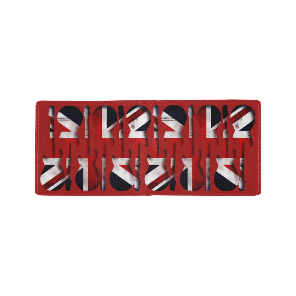 Union Jack British UK Flag Guitars - Red Mini Bifold Wallet (Model 1674)