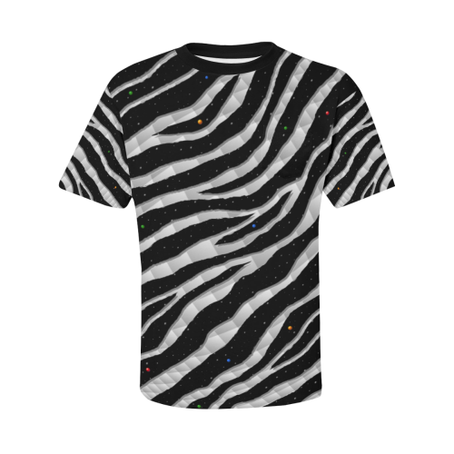 Ripped SpaceTime Stripes - White Men's All Over Print T-Shirt with Chest Pocket (Model T56)