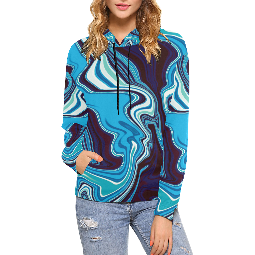 AbstractBlue All Over Print Hoodie for Women (USA Size) (Model H13)