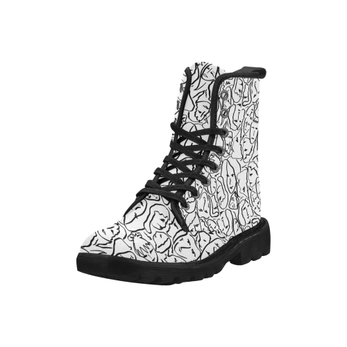 Call Me By Your Name Elios Shirt Faces in Black Outlines on White CMBYN Martin Boots for Women (Black) (Model 1203H)