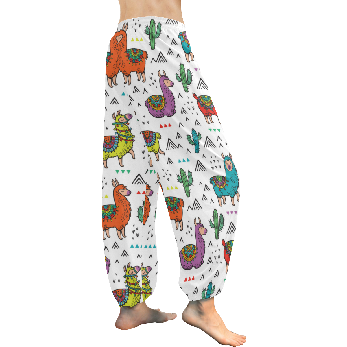 Seamless pattern with llamas, cactuses and triangl Women's All Over Print Harem Pants (Model L18)