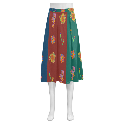 Super Tropical Floral Mnemosyne Women's Crepe Skirt (Model D16)