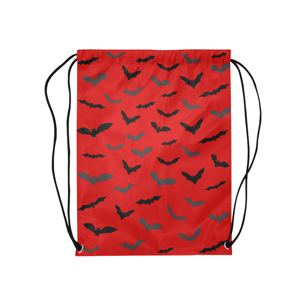 Bats HALLOWEEN Pattern RED Medium Drawstring Bag Model 1604 (Twin Sides) 13.8"(W) * 18.1"(H)