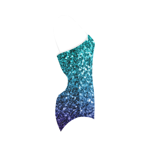 Beautiful Aqua blue Ombre glitter sparkles Strap Swimsuit ( Model S05)