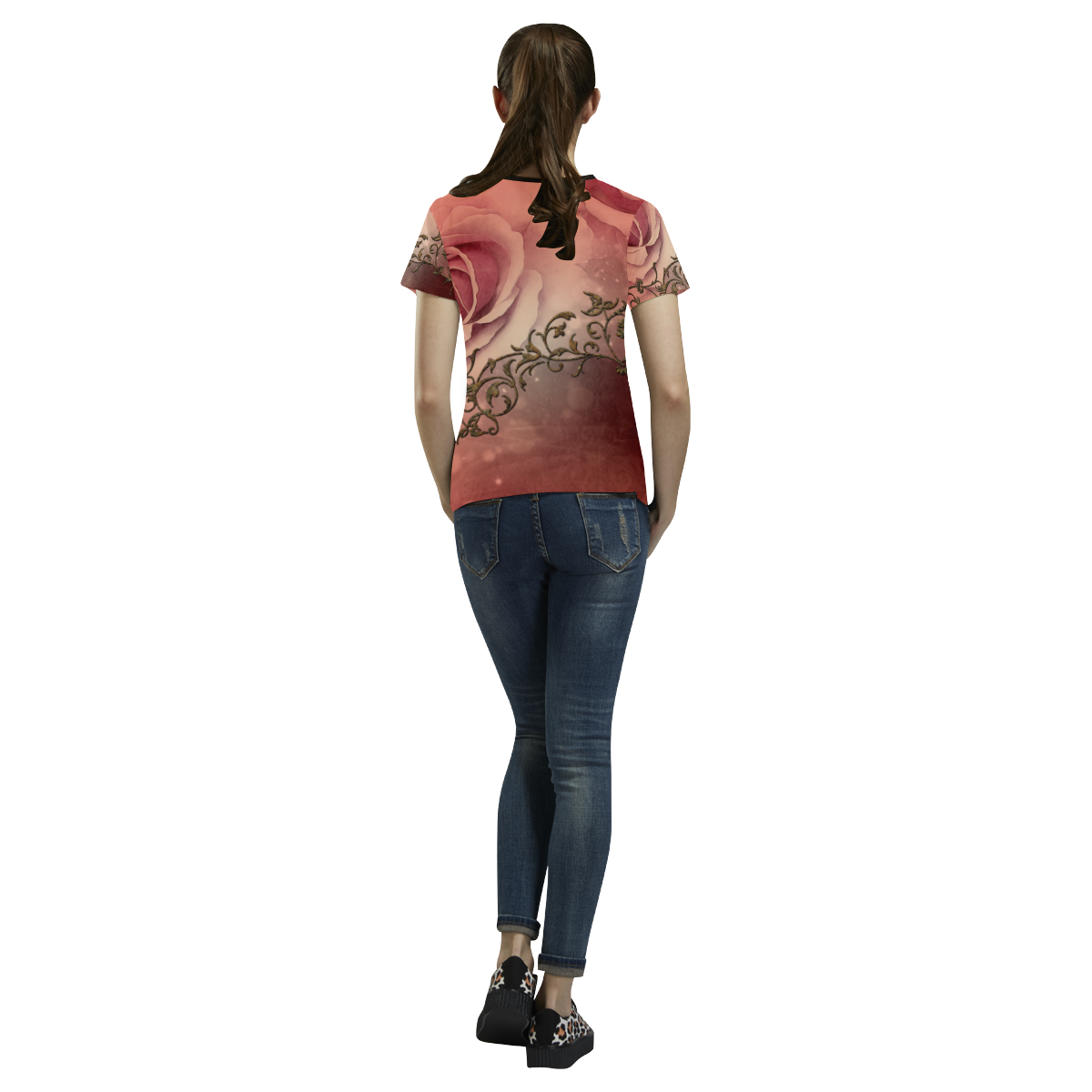 Wonderful roses with floral elements All Over Print T-shirt for Women/Large Size (USA Size) (Model T40)