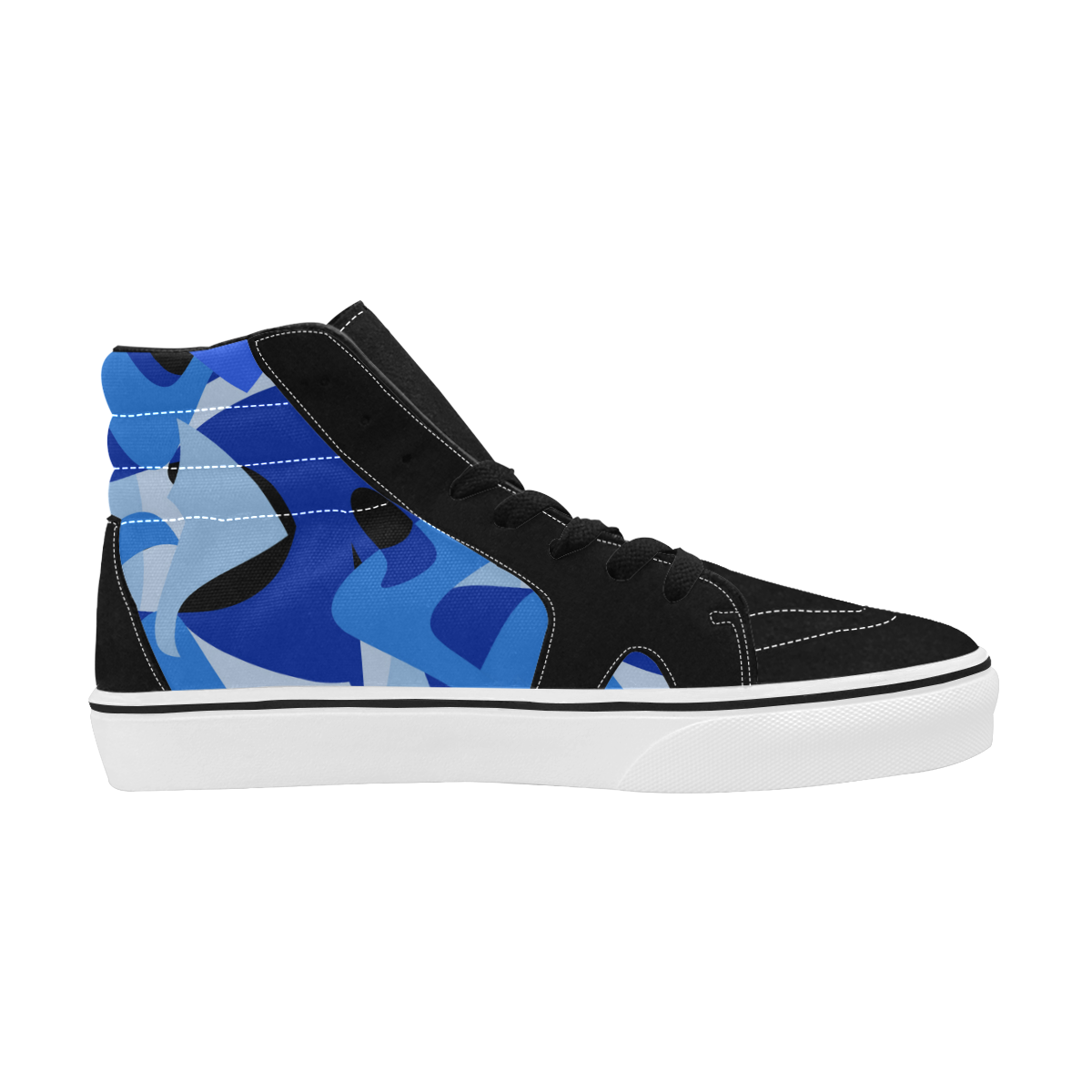Camouflage Abstract Blue and Black Women's High Top Skateboarding Shoes (Model E001-1)