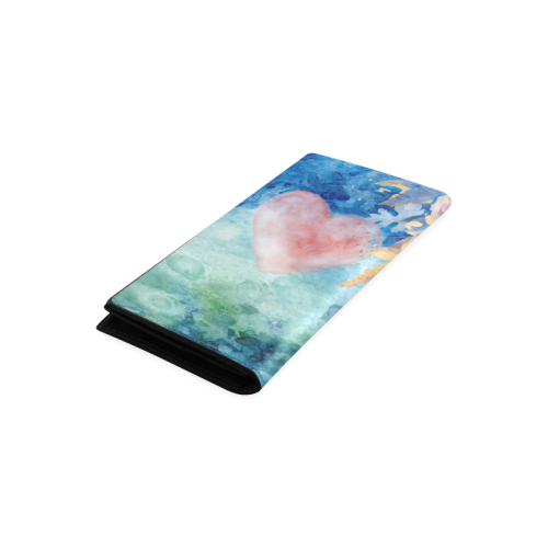 Heart and Flowers - Pink and Blue Women's Leather Wallet (Model 1611)