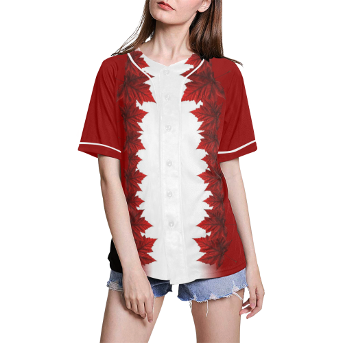 Canada Maple Leaf All Over Print Baseball Jersey for Women (Model T50)