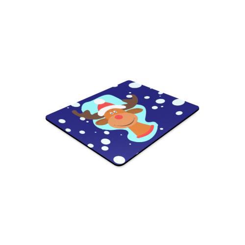 Funny Christmas Reindeer and Snow on Blue Rectangle Mousepad