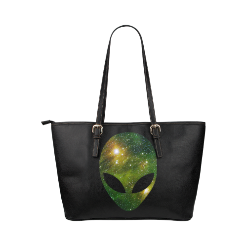 Cosmic Alien - Galaxy - Stars Leather Tote Bag/Small (Model 1651)