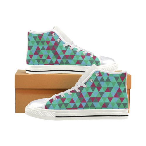retro teal green geometric pattern Women's Classic High Top Canvas Shoes (Model 017)