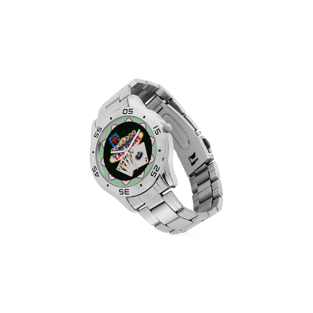LasVegasIcons Poker Chip - Poker Hand Men's Stainless Steel Analog Watch(Model 108)