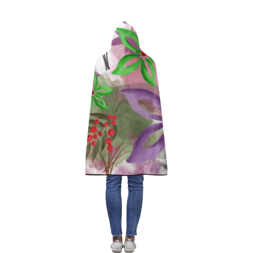 Flower Pattern - purple, violet, green, red Flannel Hooded Blanket 40''x50''