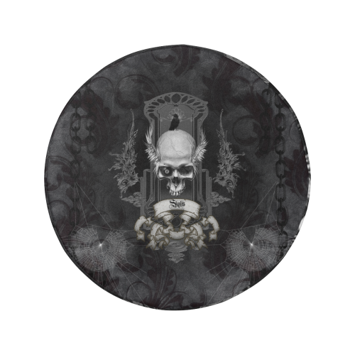 Skull with crow in black and white 34 Inch Spare Tire Cover