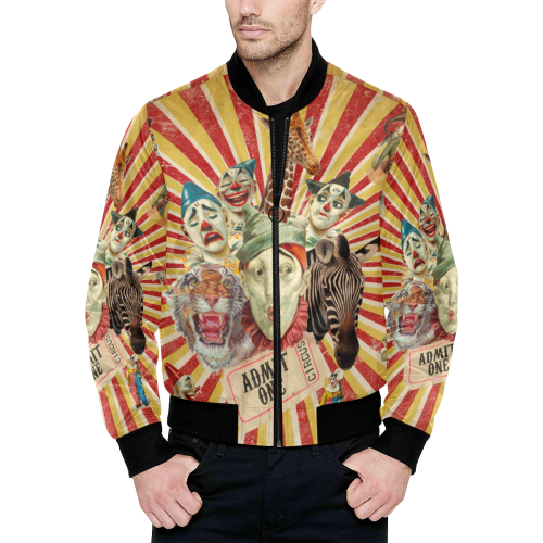 Funny Vintage Circus Clowns All Over Print Quilted Bomber Jacket for Men (Model H33)