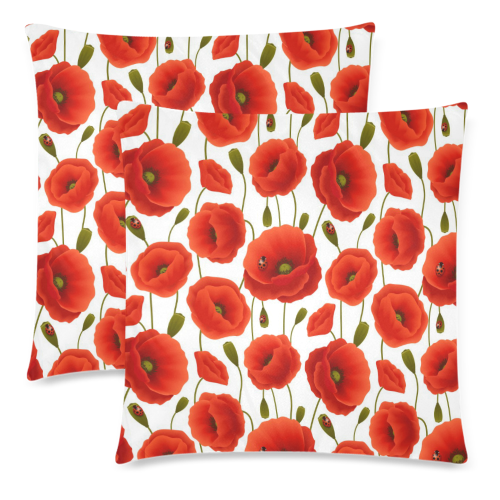 Poppy Pattern Custom Zippered Pillow Cases 18"x 18" (Twin Sides) (Set of 2)
