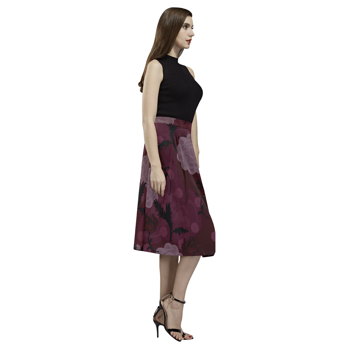 Plum Darkness Floral Aoede Crepe Skirt (Model D16)