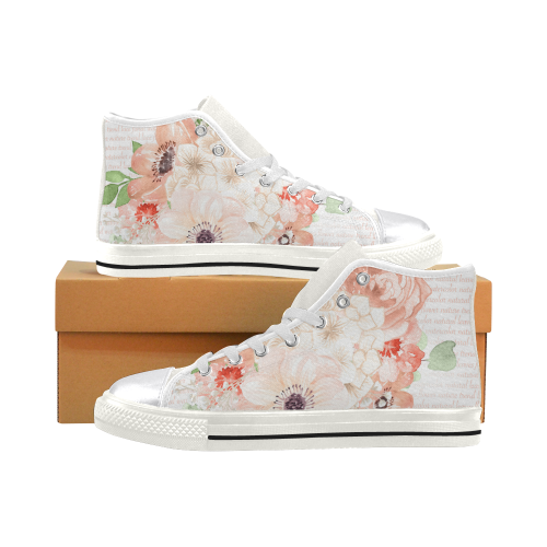 PEACH Dreams Shoes, Watercolor Flowers Women's Classic High Top Canvas Shoes (Model 017)