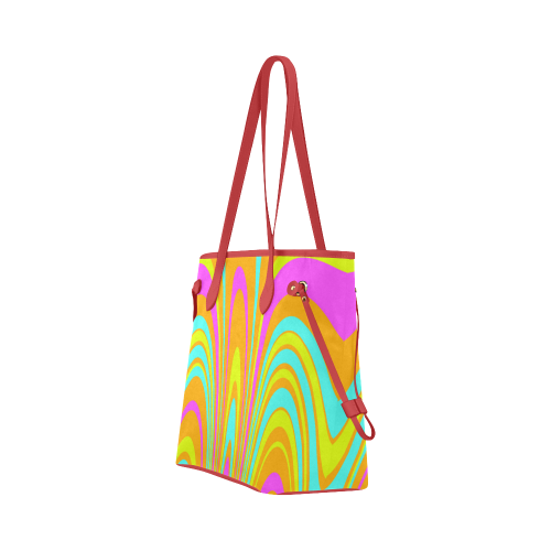 Groovy Retro Tangerine Turquoise Yellow Pink Clover Canvas Tote Bag (Model 1661)