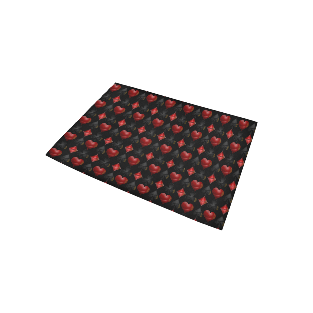 Las Vegas Black and Red Casino Poker Card Shapes on Black Area Rug 5'x3'3''