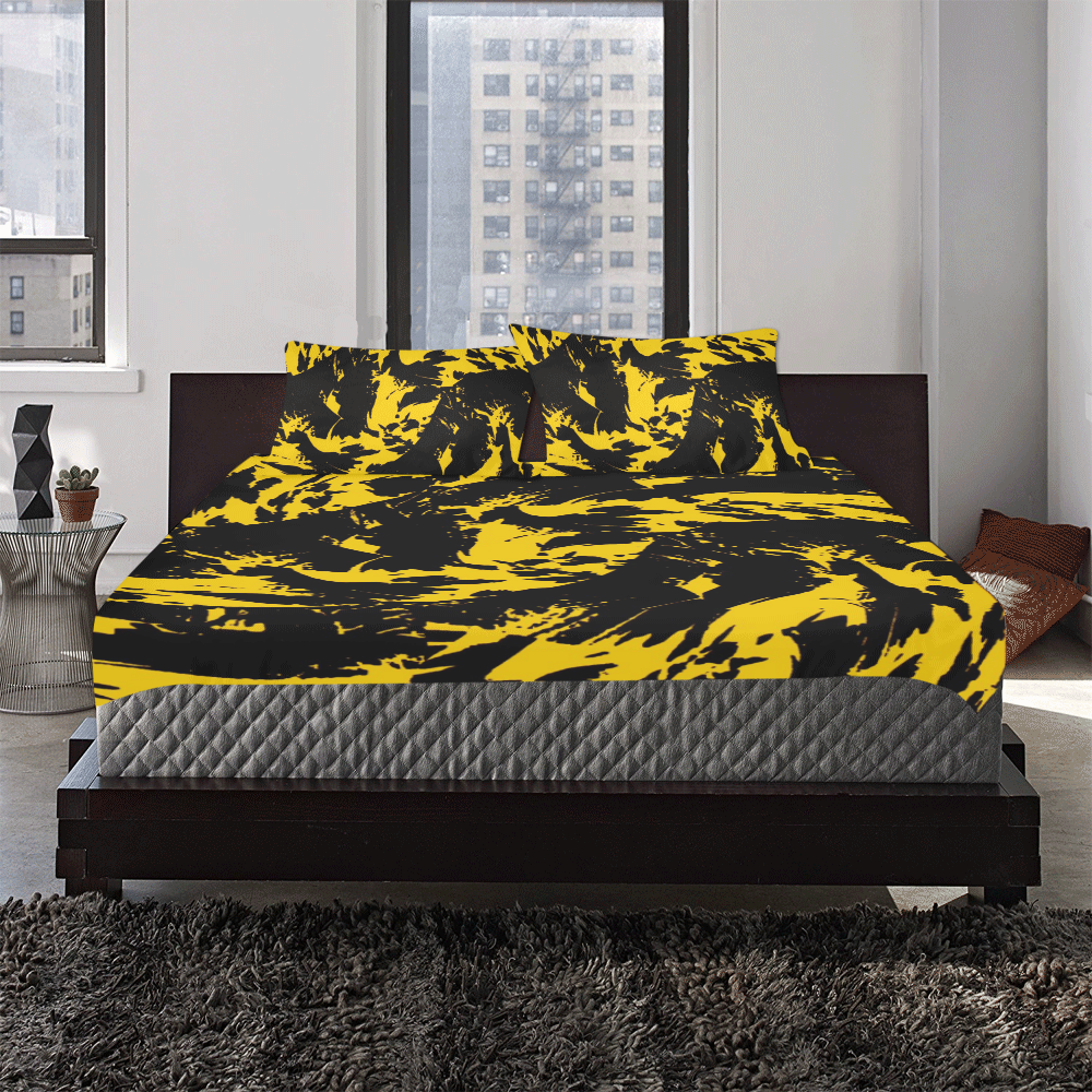 Black and Yellow Paint Splatter 3-Piece Bedding Set