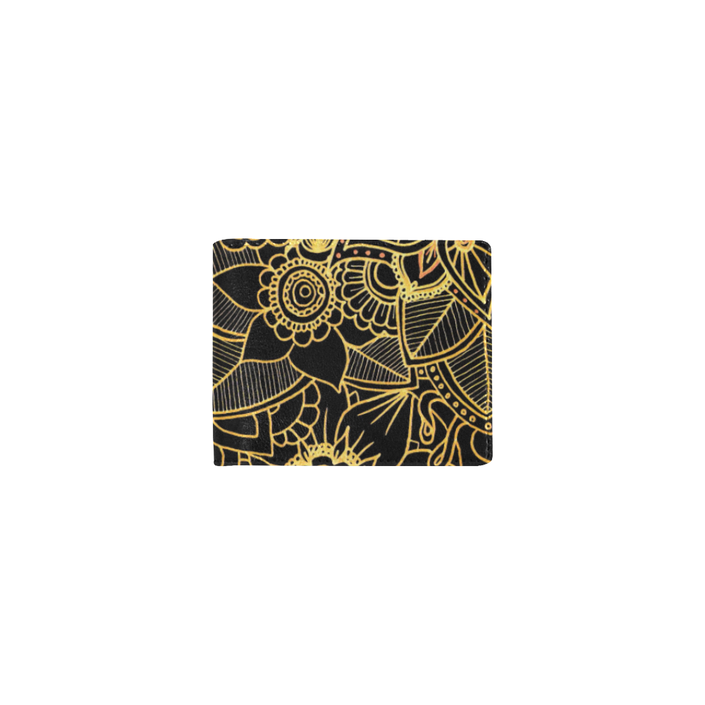 Floral Doodle Gold G523 Mini Bifold Wallet (Model 1674)